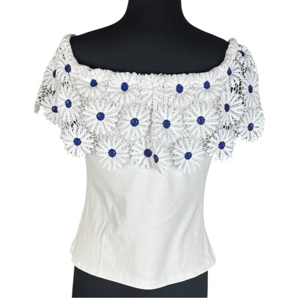 Boston Proper White Daisy Crochet Off-Shoulder Boho Top Size M - Picture 4 of 7